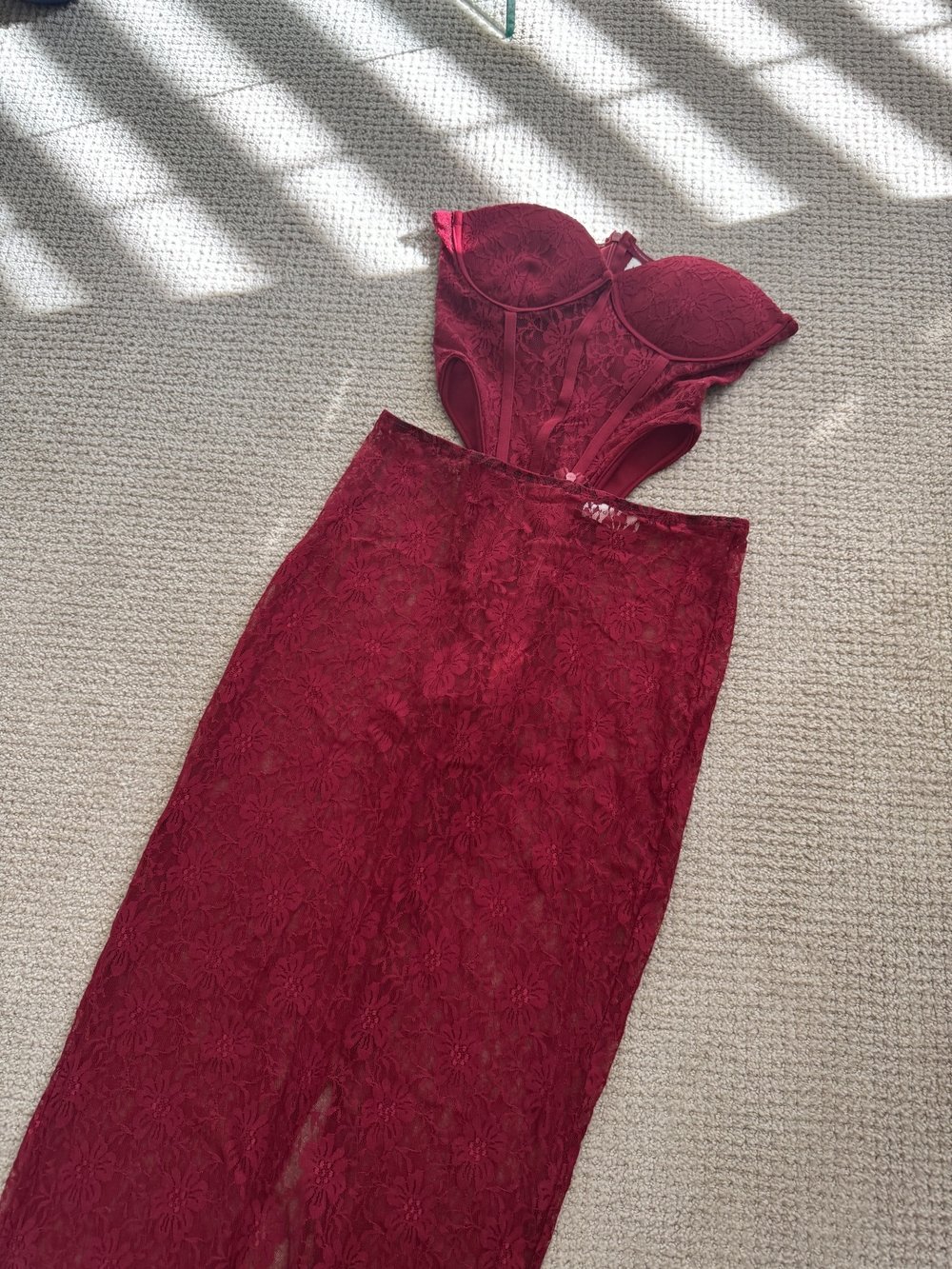 LemonLunar Lace Bustier & Skirt Set in Deep Wine